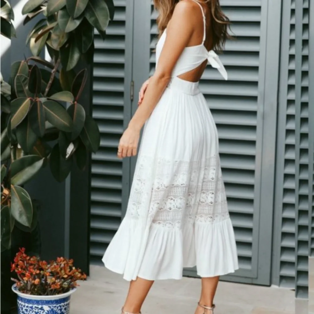 Boho lace button up cami open back ruffle dress - Picture 5 of 6